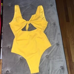 Minkpink New Yellow Front Tie Cut Out One-Piece Cheeky Swimsuit, US  S